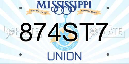 874ST7 Mississippi License Plate