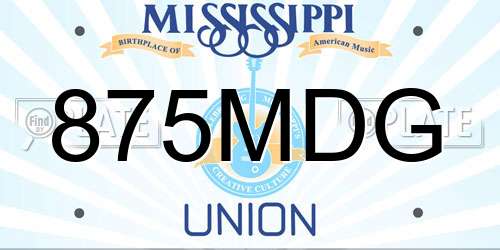 875MDG Mississippi License Plate