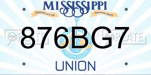 876BG7 Mississippi License Plate