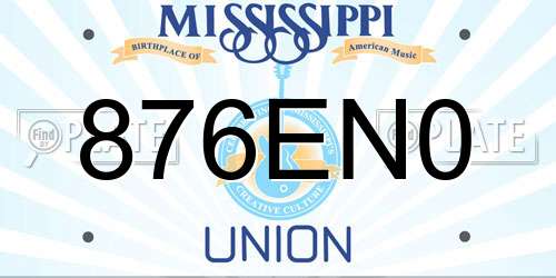 876EN0 Mississippi License Plate