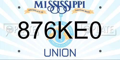 876KE0 Mississippi License Plate