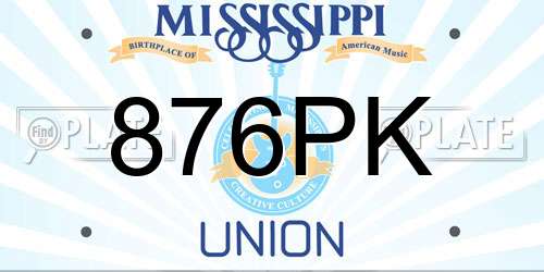876PK Mississippi License Plate