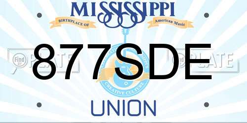 877SDE Mississippi License Plate