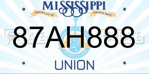 87AH888 Mississippi License Plate