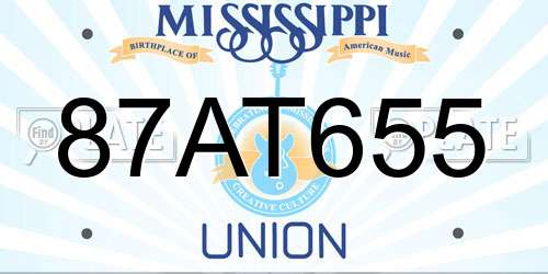 87AT655 Mississippi License Plate