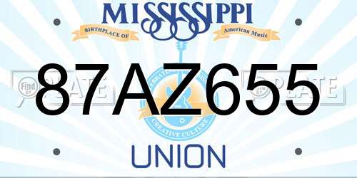 87AZ655 Mississippi License Plate