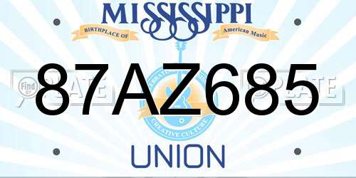 87AZ685 Mississippi License Plate
