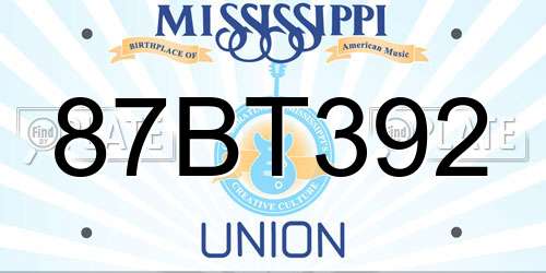 87BT392 Mississippi License Plate