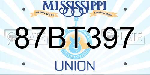 87BT397 Mississippi License Plate
