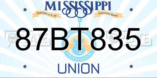 87BT835 Mississippi License Plate
