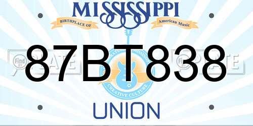 87BT838 Mississippi License Plate
