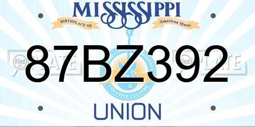 87BZ392 Mississippi License Plate