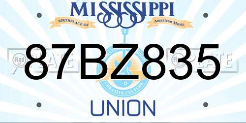 87BZ835 Mississippi License Plate