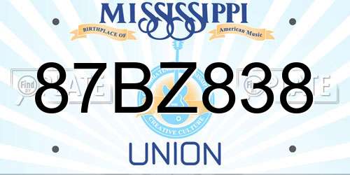 87BZ838 Mississippi License Plate