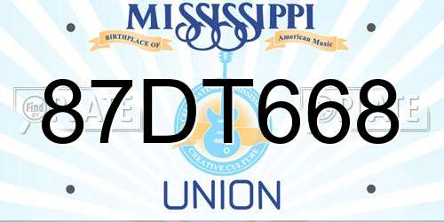 87DT668 Mississippi License Plate