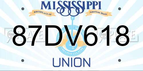 87DV618 Mississippi License Plate