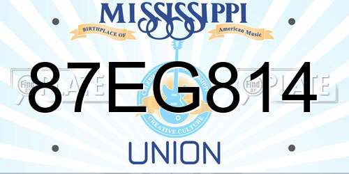 87EG814 Mississippi License Plate