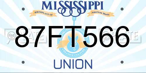 87FT566 Mississippi License Plate