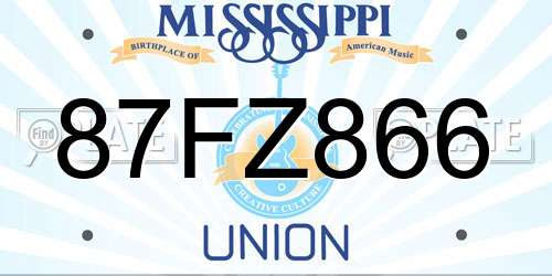 87FZ866 Mississippi License Plate