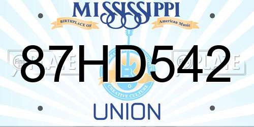 87HD542 Mississippi License Plate