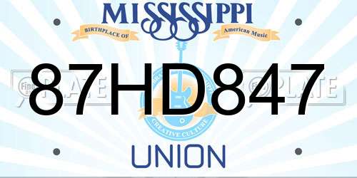 87HD847 Mississippi License Plate