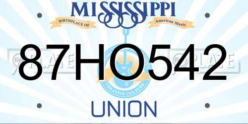 87HO542 Mississippi License Plate