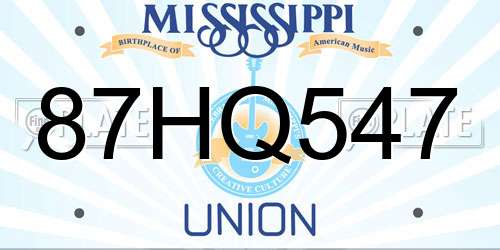87HQ547 Mississippi License Plate