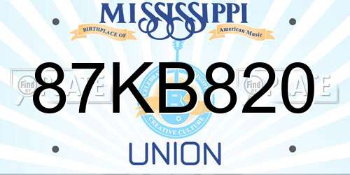 87KB820 Mississippi License Plate