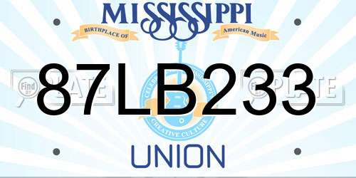 87LB233 Mississippi License Plate