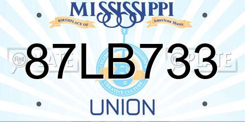 87LB733 Mississippi License Plate