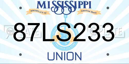 87LS233 Mississippi License Plate
