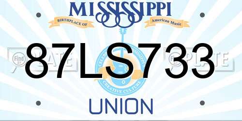 87LS733 Mississippi License Plate