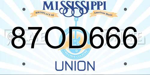 87OD666 Mississippi License Plate