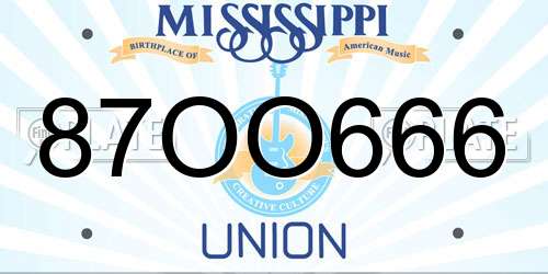 87OO666 Mississippi License Plate