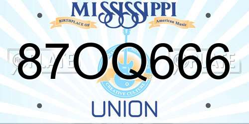 87OQ666 Mississippi License Plate