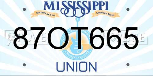 87OT665 Mississippi License Plate