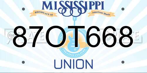 87OT668 Mississippi License Plate