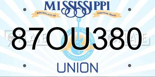 87OU380 Mississippi License Plate