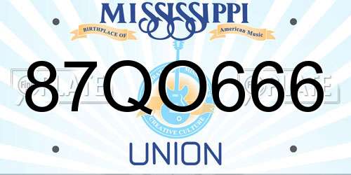 87QO666 Mississippi License Plate