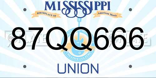 87QQ666 Mississippi License Plate