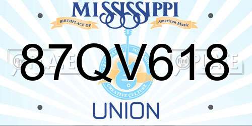87QV618 Mississippi License Plate