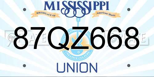 87QZ668 Mississippi License Plate