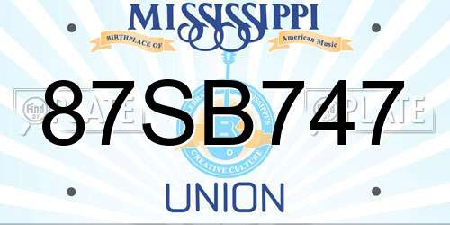 87SB747 Mississippi License Plate