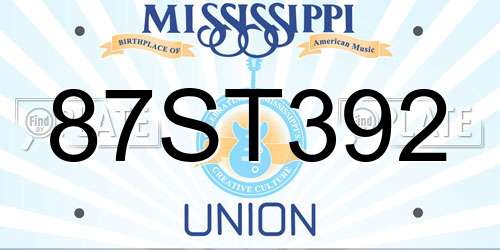 87ST392 Mississippi License Plate