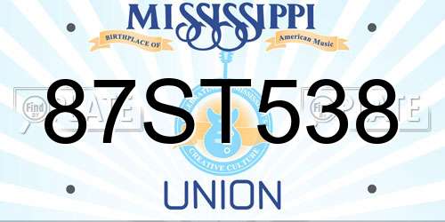 87ST538 Mississippi License Plate