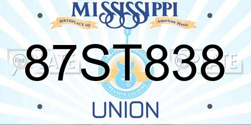 87ST838 Mississippi License Plate