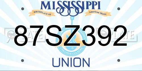 87SZ392 Mississippi License Plate