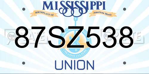 87SZ538 Mississippi License Plate