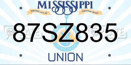 87SZ835 Mississippi License Plate