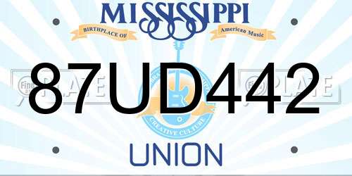 87UD442 Mississippi License Plate